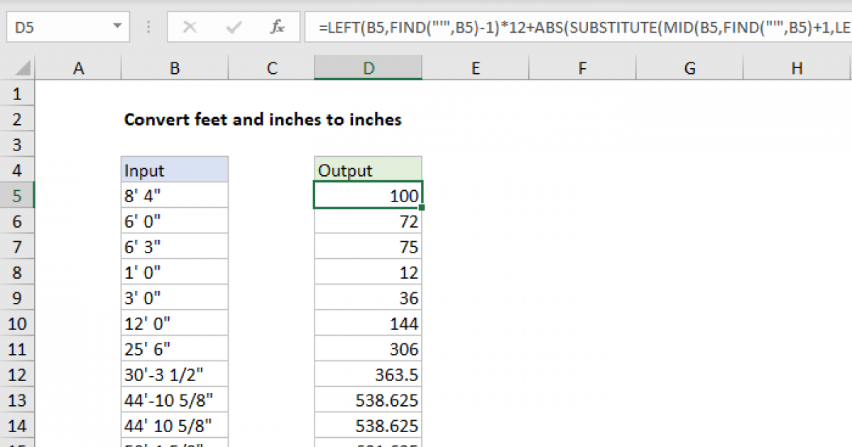 Convert feet and inches to inches Excel formula Exceljet